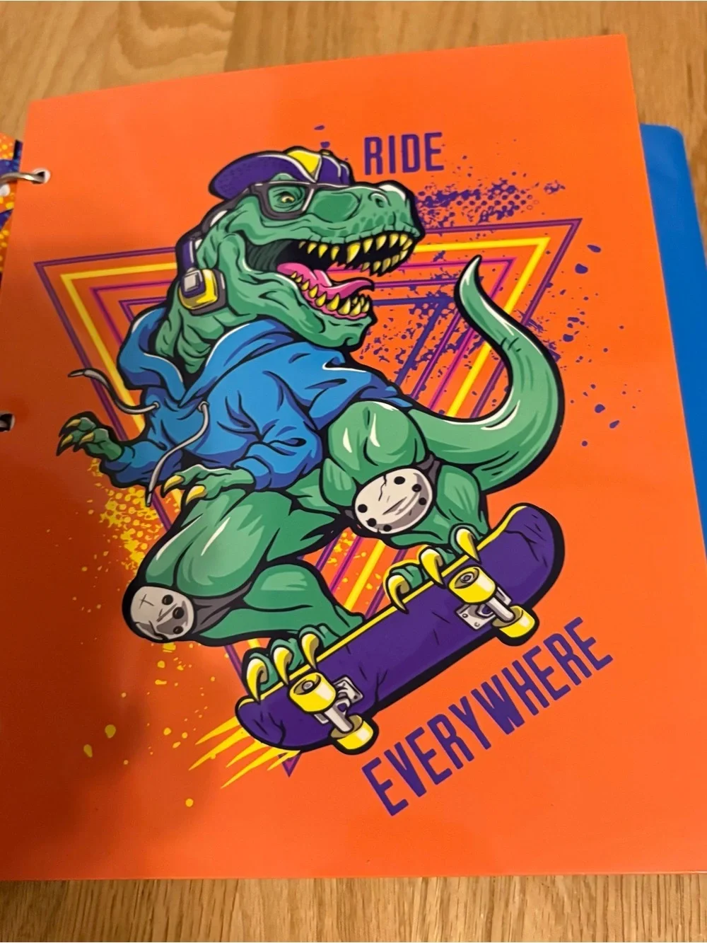 Skateboard T-Rex Graphic Binder Notebook Folder NEW School 3 Ring Dinosaur